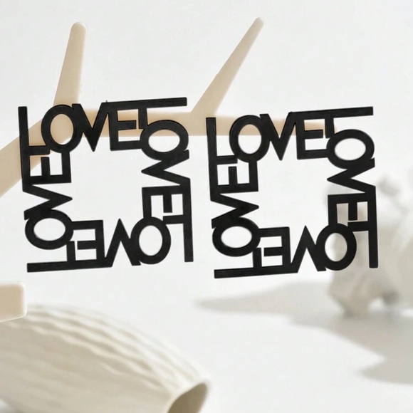 Black LOVE Statement Earrings - Picture 2 of 4